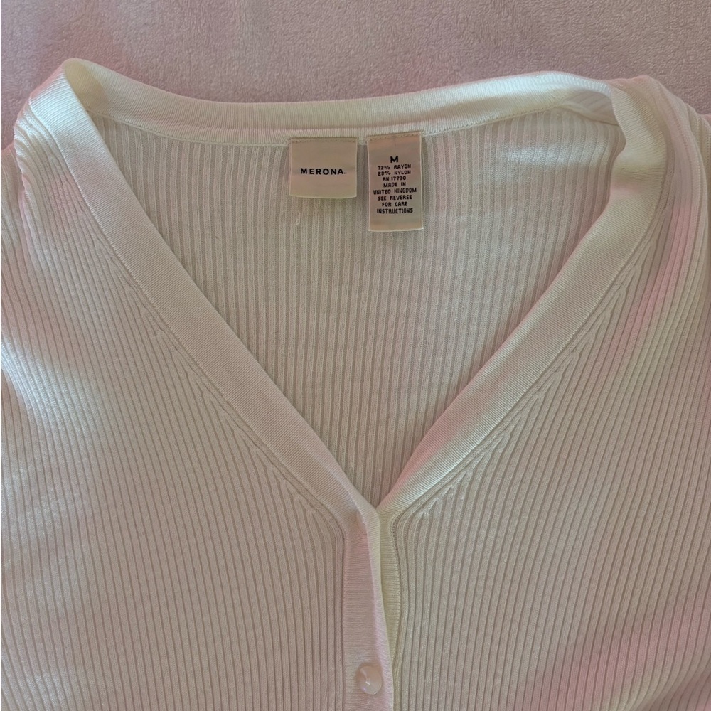 Merona Ivory Cream Ribbed Button-Up Cardigan Size Medium - Picture 2 of 7